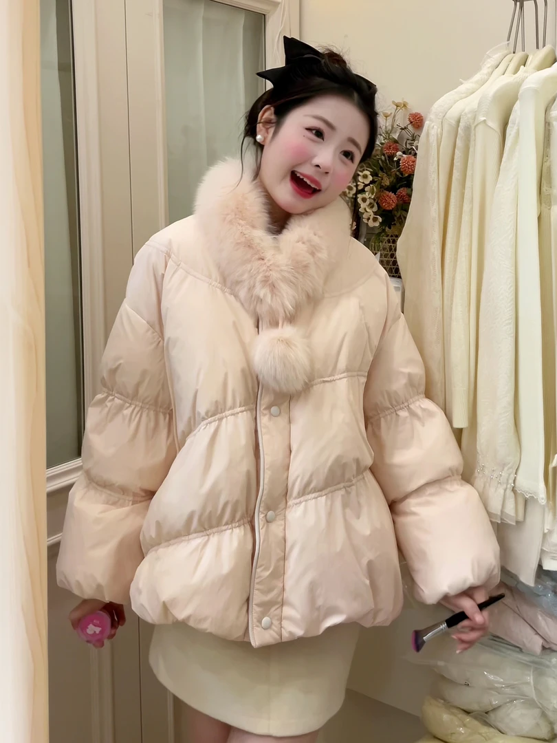 温柔风设计感软糯棉服女2025冬季新款韩系甜美多巴胺减龄宽松外套