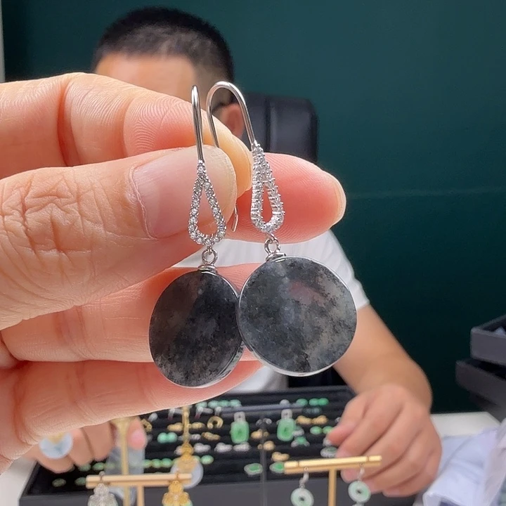 翡翠银S925镶嵌耳饰天然翡翠