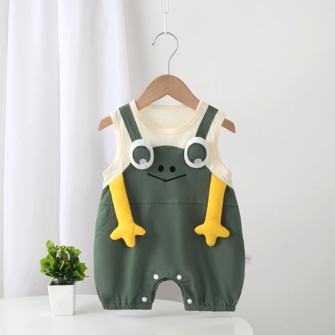 婴幼儿夏季薄料纯棉哈衣男女宝宝无袖宽肩卡通连体新生儿吸汗透气