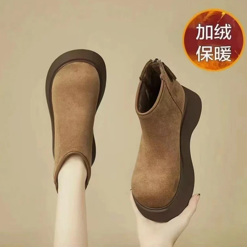【现货+运费险】勃肯小个超厚短筒英伦风韩式棉靴复古2025显高棉鞋