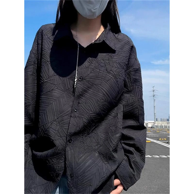 高级感法式小众衬衫男夏季宽松休闲提花衬衣韩版雅痞外穿长袖上衣