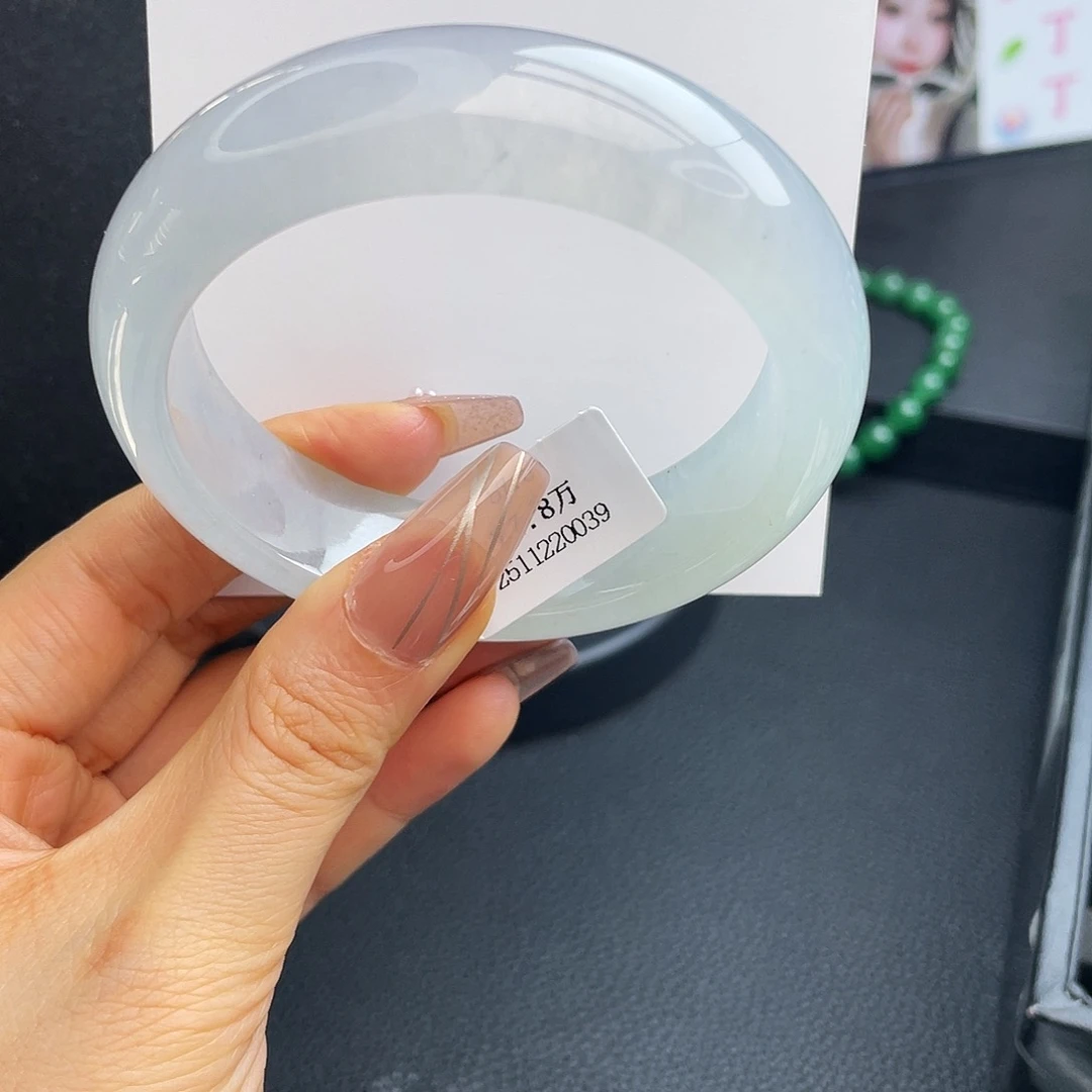 翡翠未镶嵌手镯57.5圈冰淡春彩轮胎镯