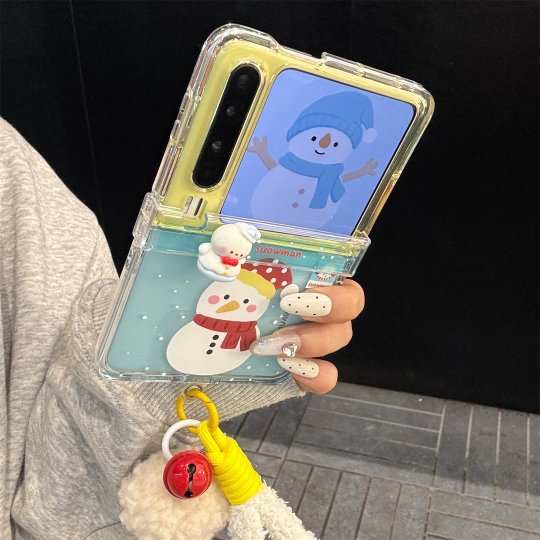 适用华为purax典藏版手机壳黄蓝拼色pocket2立体雪人毛球铃铛手绳