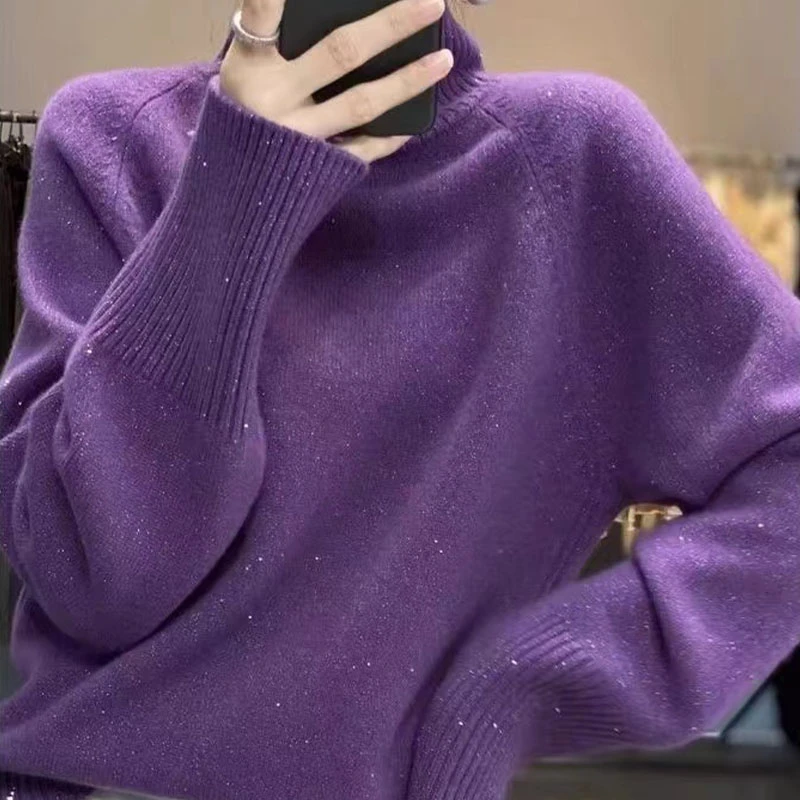 毛针织衫亮丝保暖加厚网红长袖圆领衫打底衫时尚毛衣