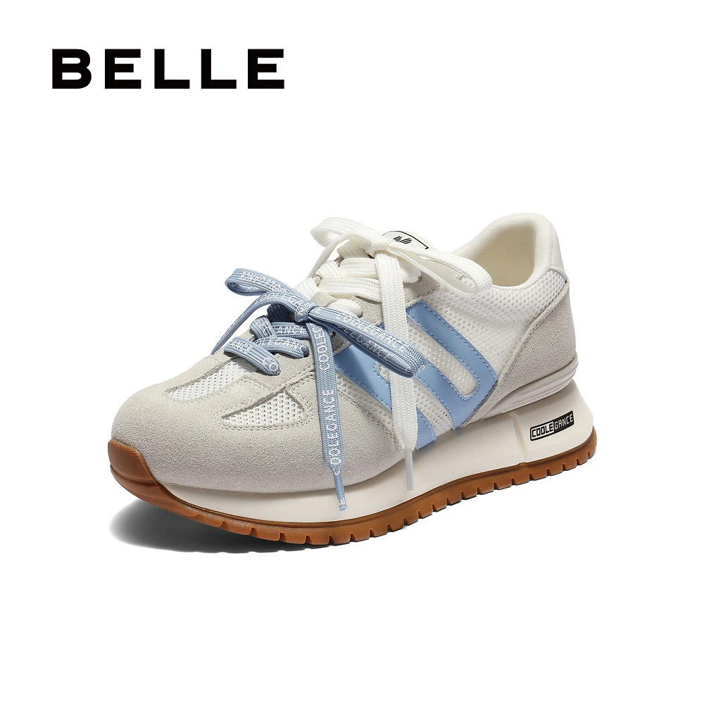 百丽跑道透气网面复古阿甘鞋女25夏季厚底运动休闲鞋子D9P1DBM5