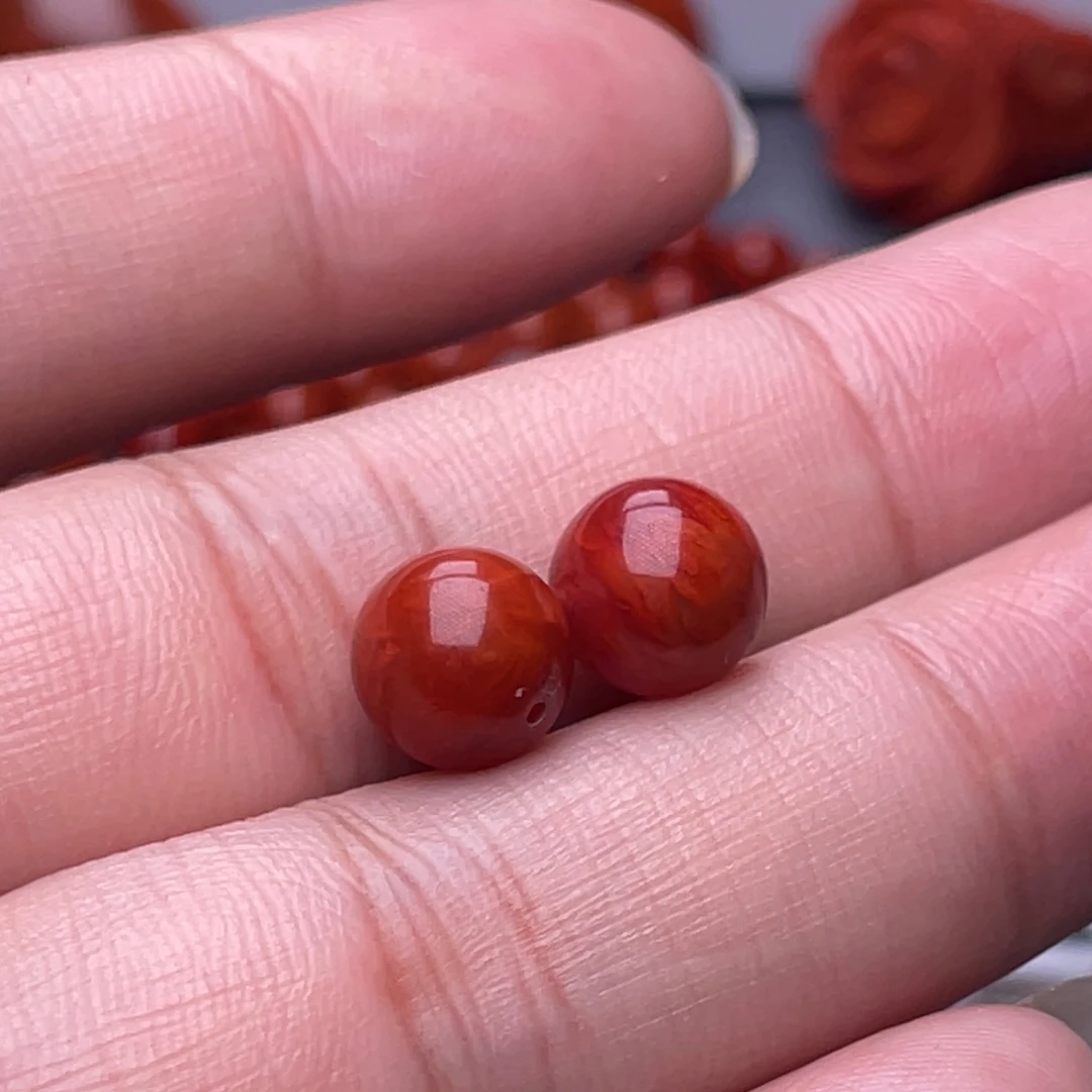 @****南红玛瑙未镶嵌配珠9.1mm瓦西柿子红火焰纹单珠