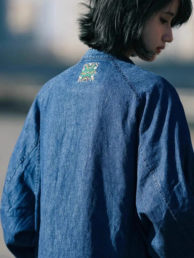 【十日飞行】25ZYW550竹节扣拉链门襟 酵素水洗做旧牛仔外套女