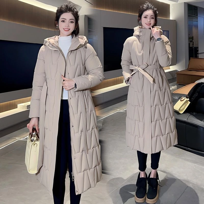 棉服冬季长款过膝新款连帽时尚棉袄显瘦外套加厚大码棉衣防寒