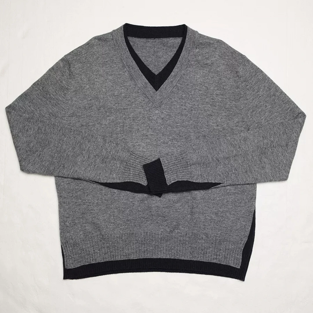 撞色V领针织毛衫 250134