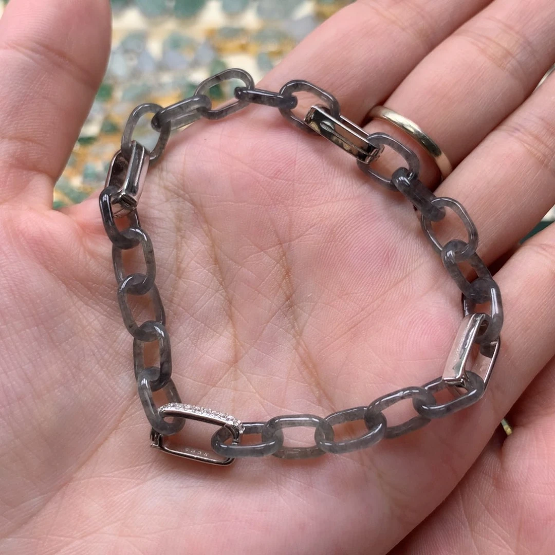 散珠翡翠乌鸡环扣手链