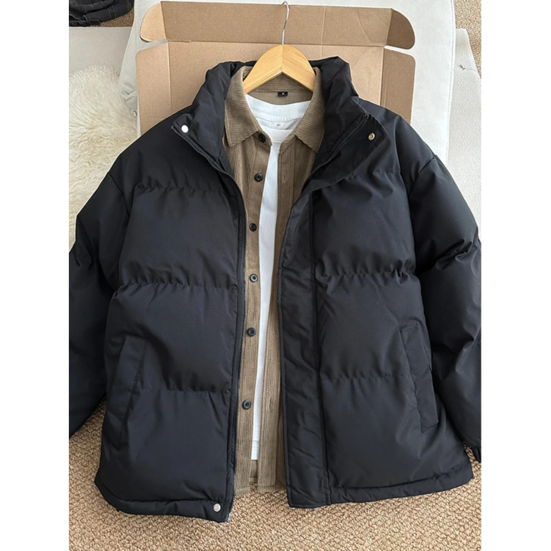 黑色立领短款羽绒服男士款冬季加厚三防防寒服潮流休闲情侣装棉服