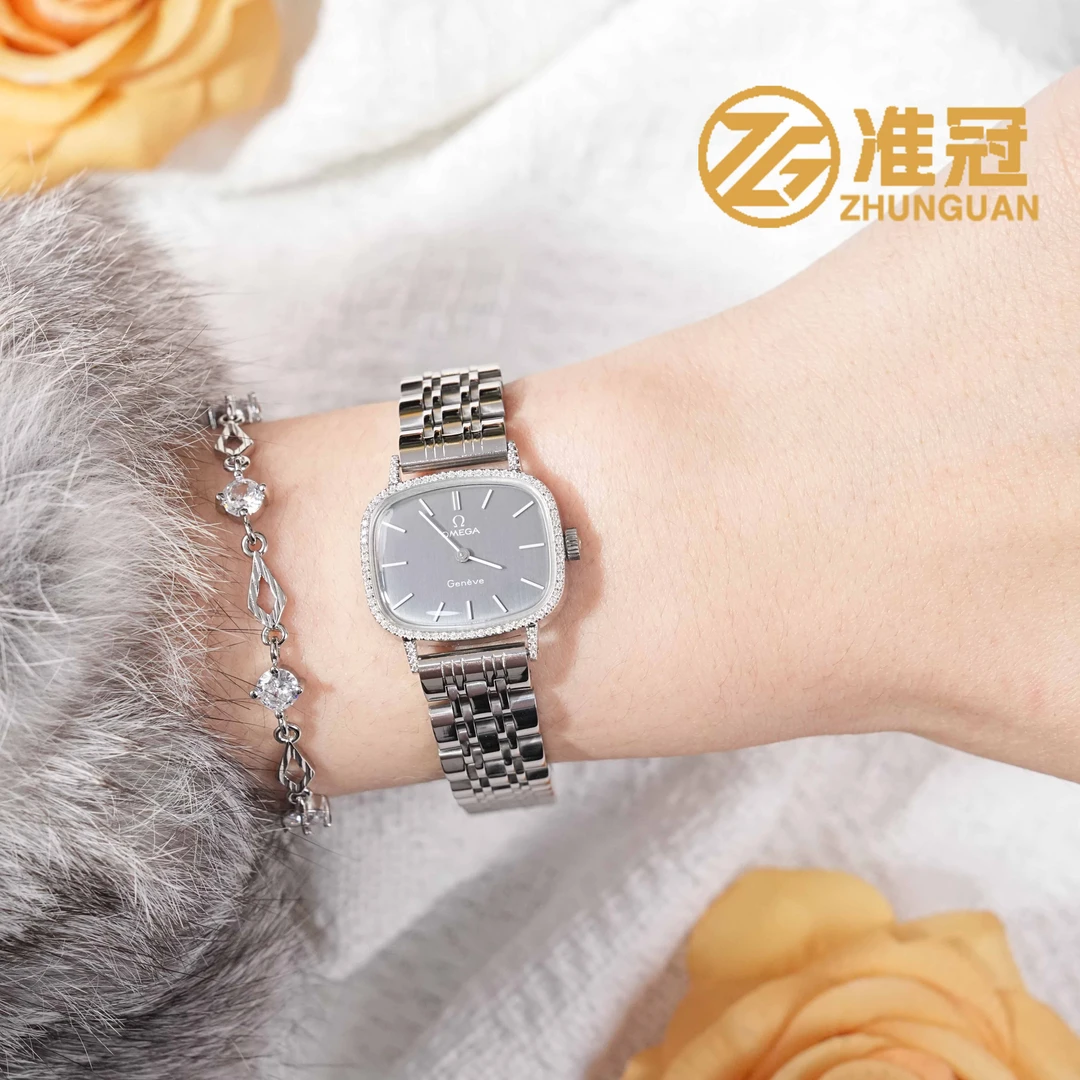 95新 Omega/欧米茄 20*24mm手动机械表QL4477后镶钻日内瓦瑞士