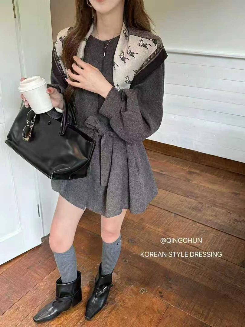 2025新款秋款通勤毛呢连衣裙外套英伦风宽松型韩版女中长款外套