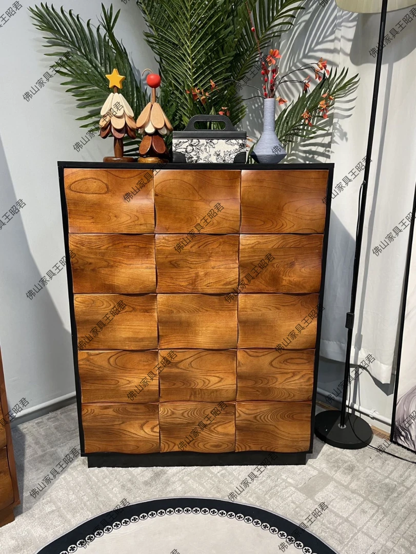 中古风实木涟漪卡门柜模块组合柜家用客厅电视柜餐边斗柜床头柜