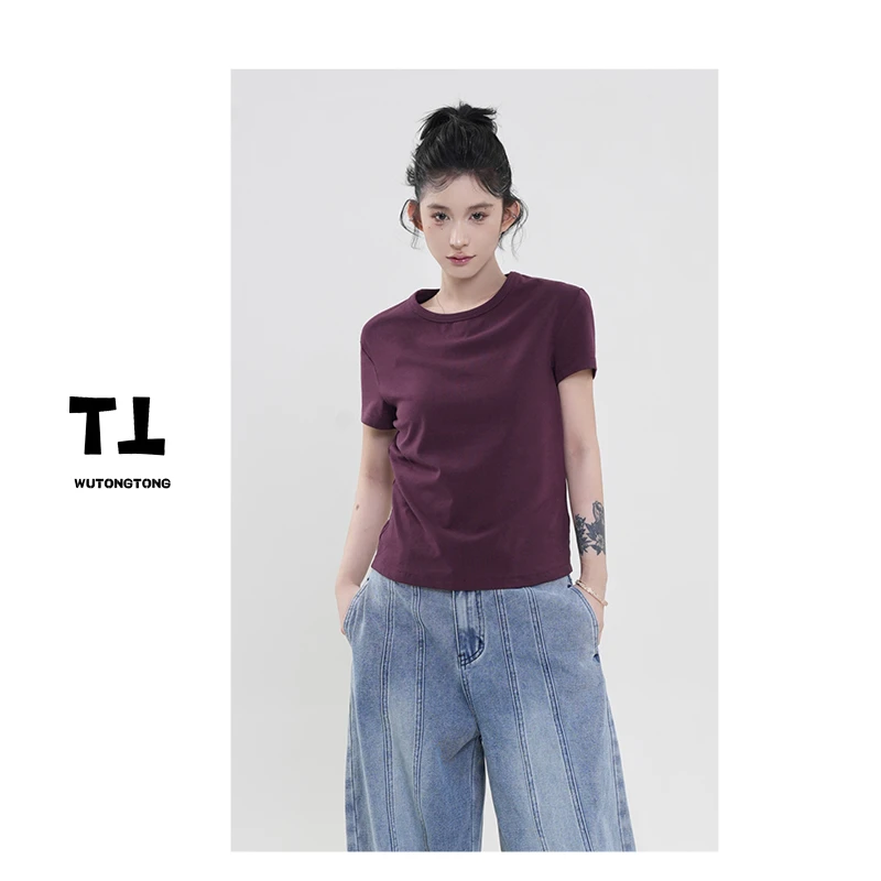 吴童童现货【没有预言】圆领短袖T恤衫女简约百搭宽松纯色上衣61703