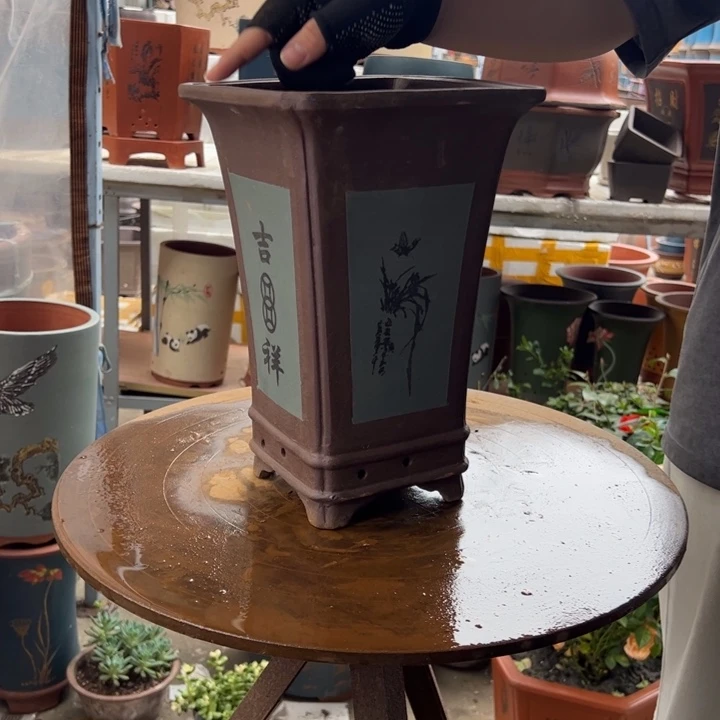 宜兴紫砂花盆花盆19绿四方