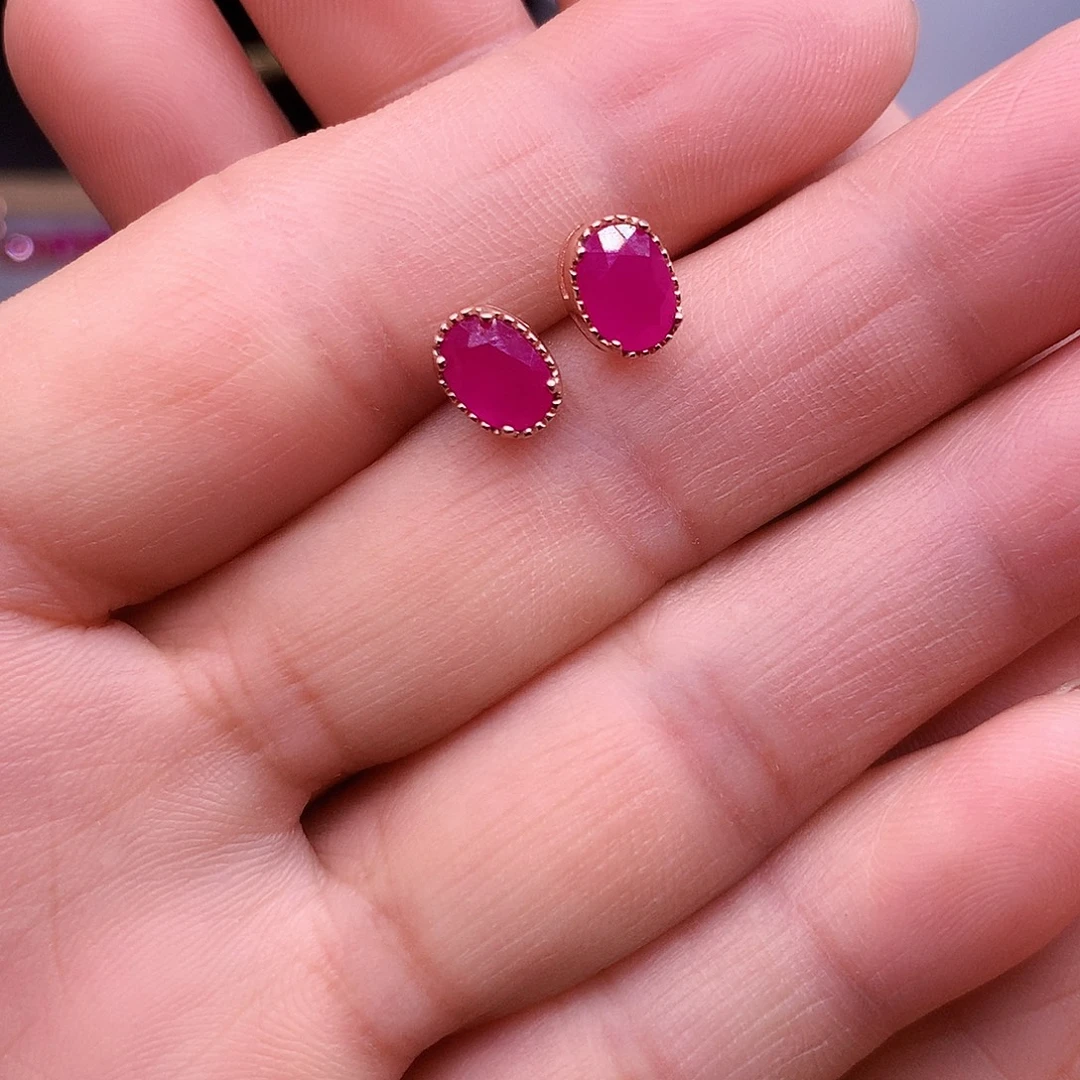 耳饰银S925镶嵌红宝石