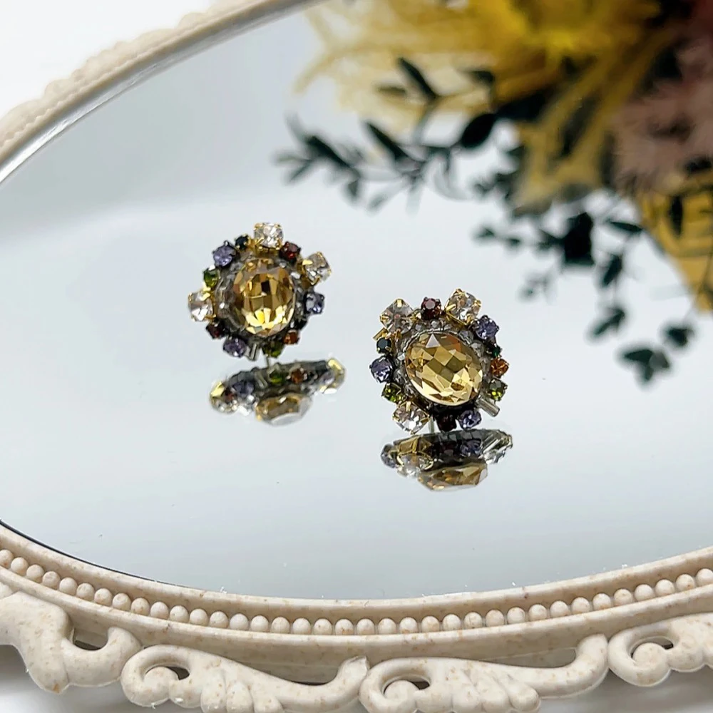 铜合金仿水晶耳饰 银针 02446 好啊商店 复古轻奢耳钉-香槟金