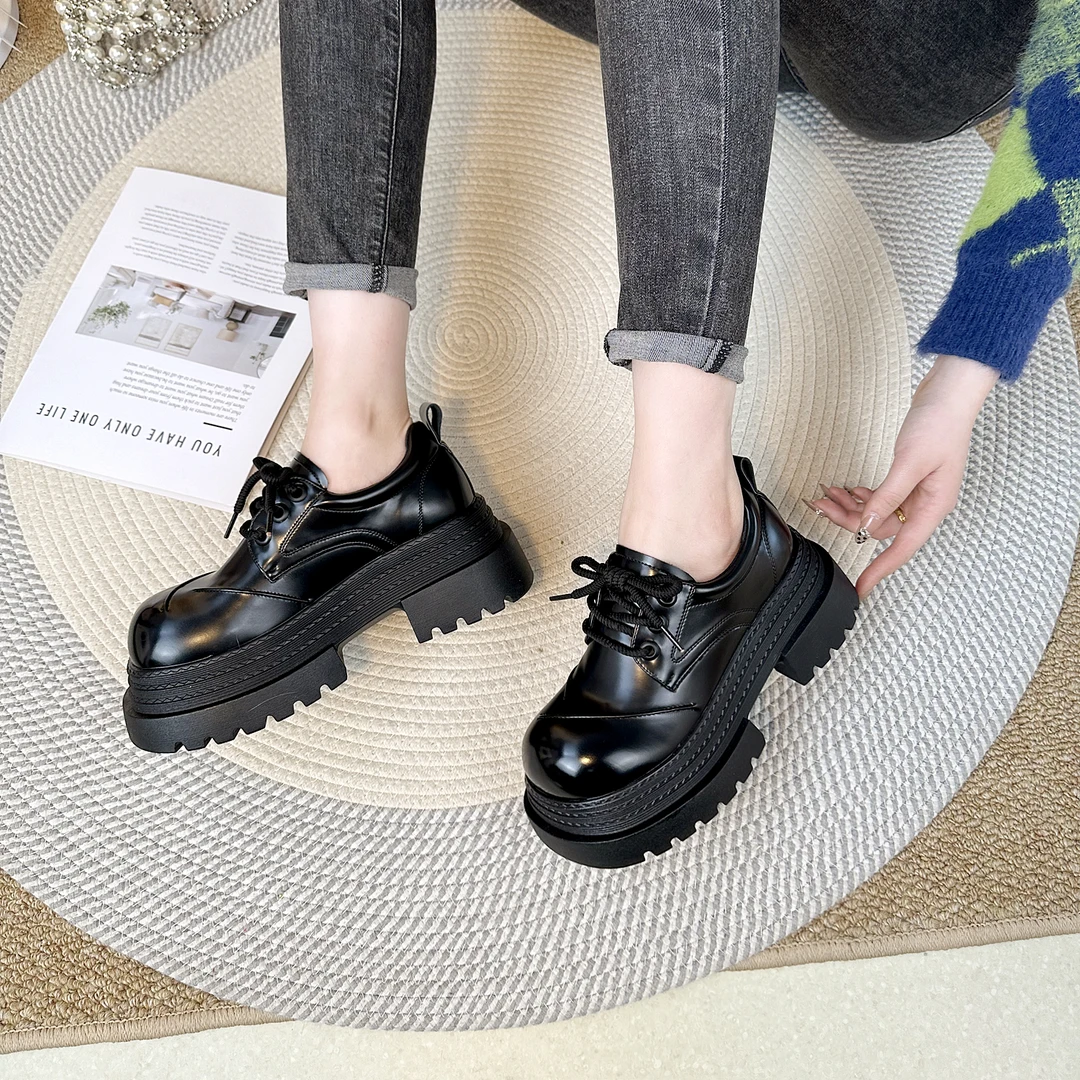 乐福鞋厚底2025新款春秋配裙子英伦风小皮鞋轻便舒适软底系带女鞋