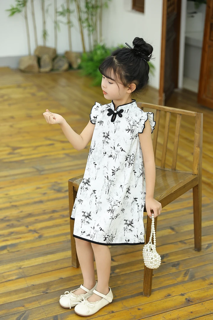 女童夏季公主连衣裙宝宝新中式民族风立领裙子唐装旗袍裙复古裙子