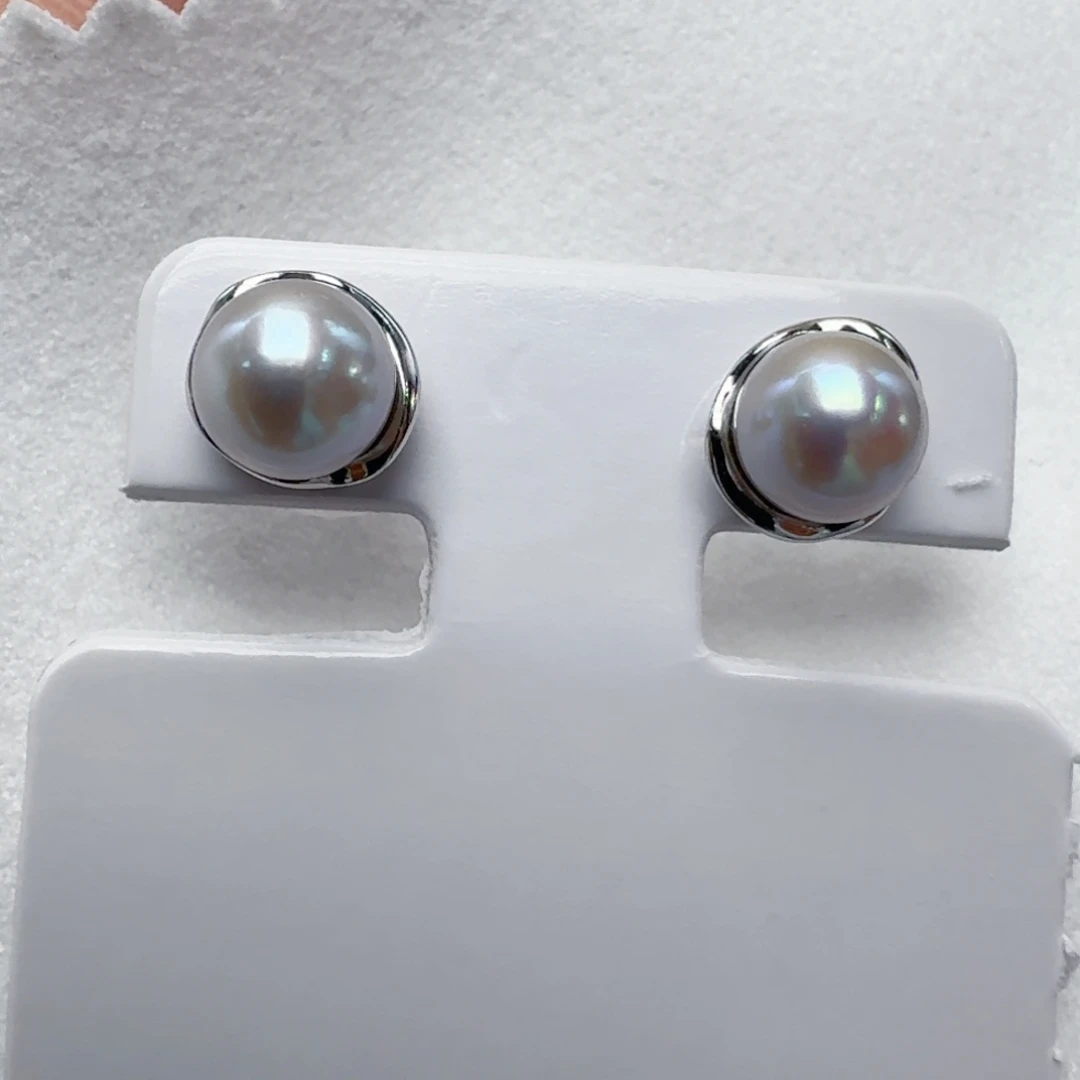 银S925镶嵌耳饰海水珍珠@@aq436