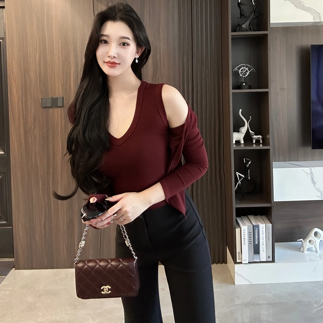 金迪 定制 超正点的朗姆酒红 御姐带垫肩两件套