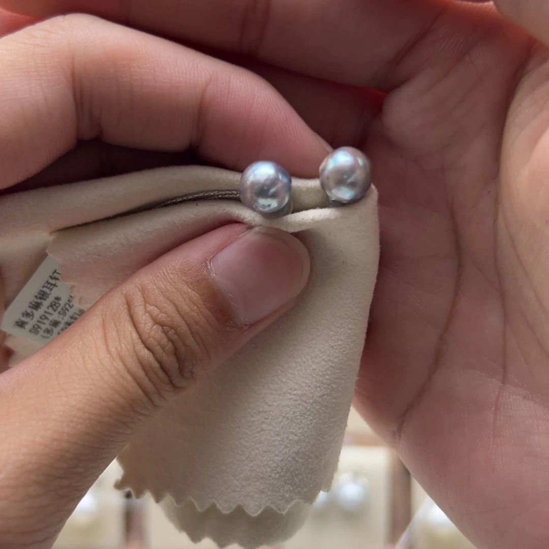 银S925镶嵌耳钉海水珍珠8mm近圆海水真多麻素钉