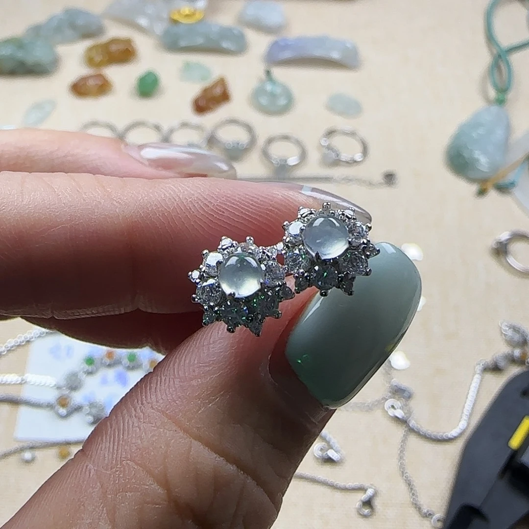 翡翠银S925镶嵌耳饰