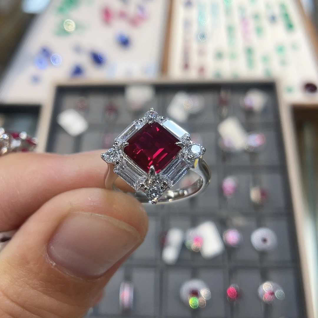 925银培育宝石实心s925银镶 镀k金色