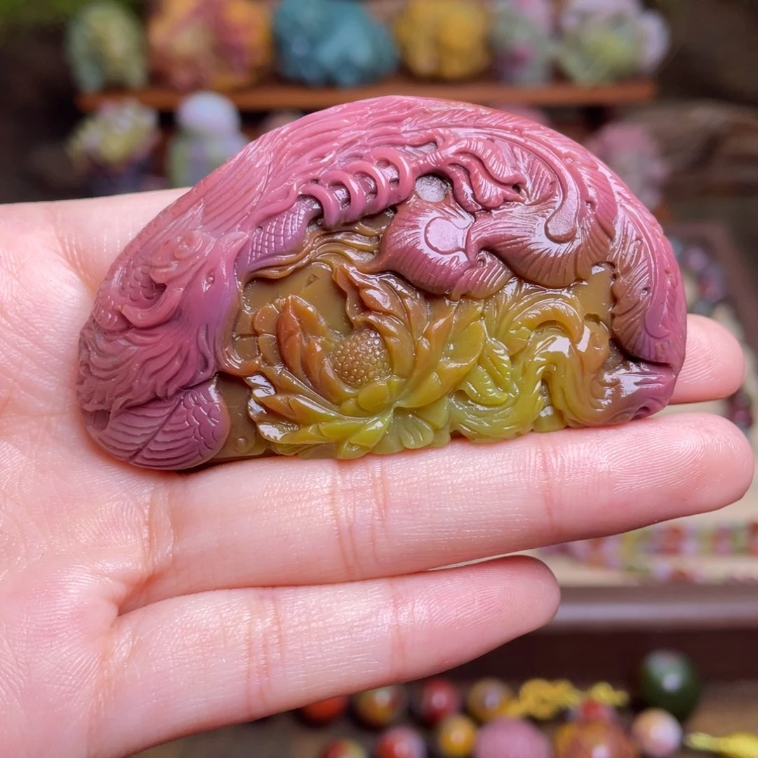 玛瑙/玉髓未镶嵌珠宝半成品盐源玛瑙凤穿牡丹大雕刻件