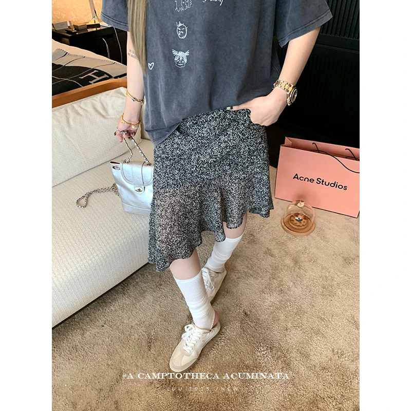 LUU桃喜儿/复古豹纹不规则半身裙女夏a字中长设计感小众薄款裙子