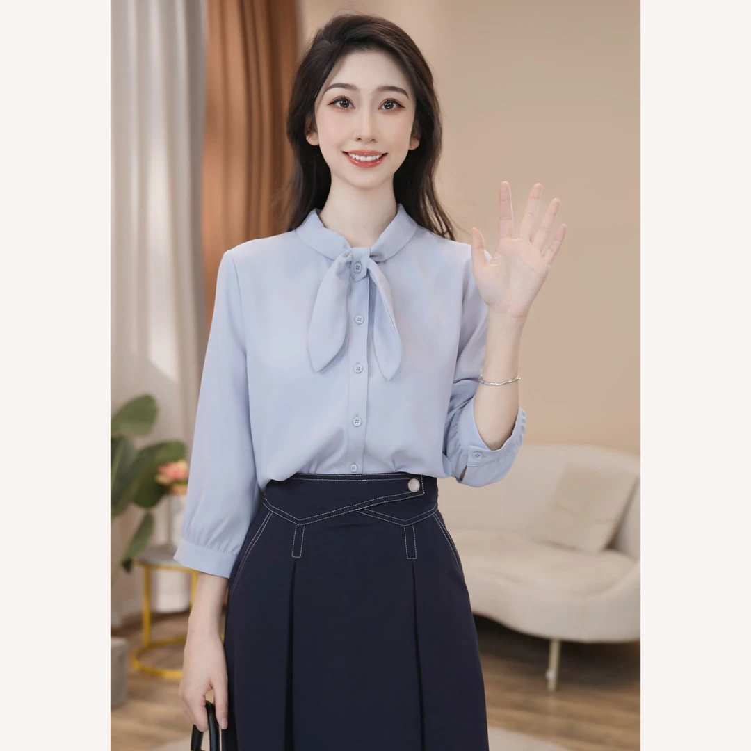 【曼贝】气质风洋气衬衫女中袖春季爆款设计感衬衣8592230【甜甜】