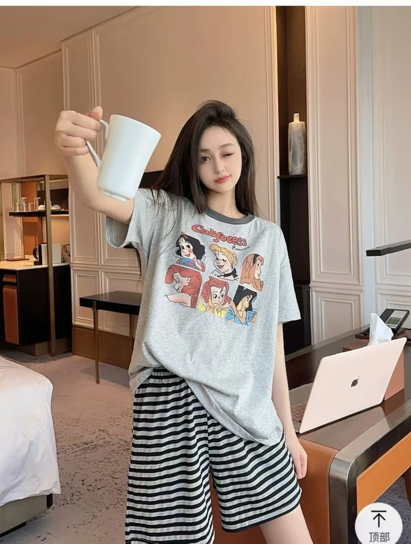 少女款六个公主带胸垫短袖短裤套装