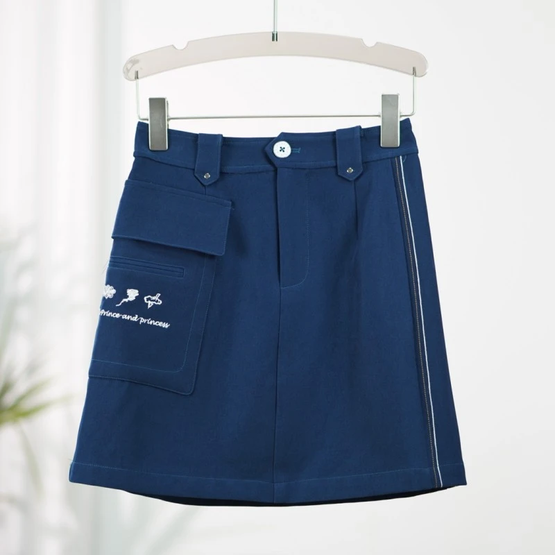 帕系列  S085  女装设计师绣花撞色短裙蓝色8F3233001