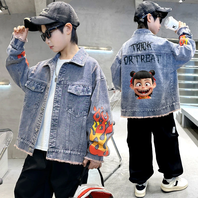 哪吒童装男童牛仔外套儿童春秋款2025新款中大童春装男孩春季上衣