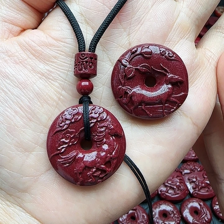 天然辰砂高含量紫金砂，马羊平安扣