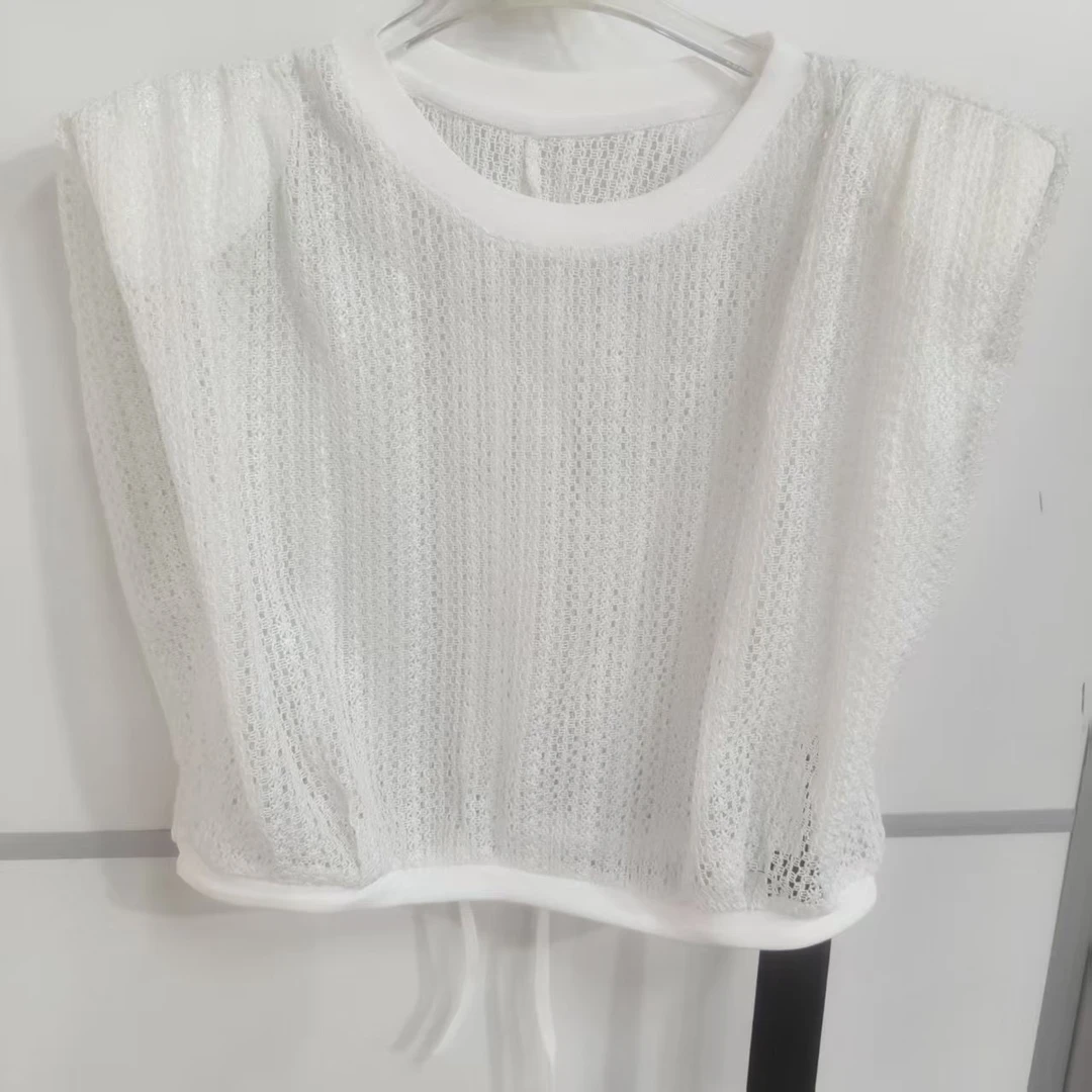 608/102-2/115 薄款针织衫时尚垫肩无袖圆领镂空显瘦简洁