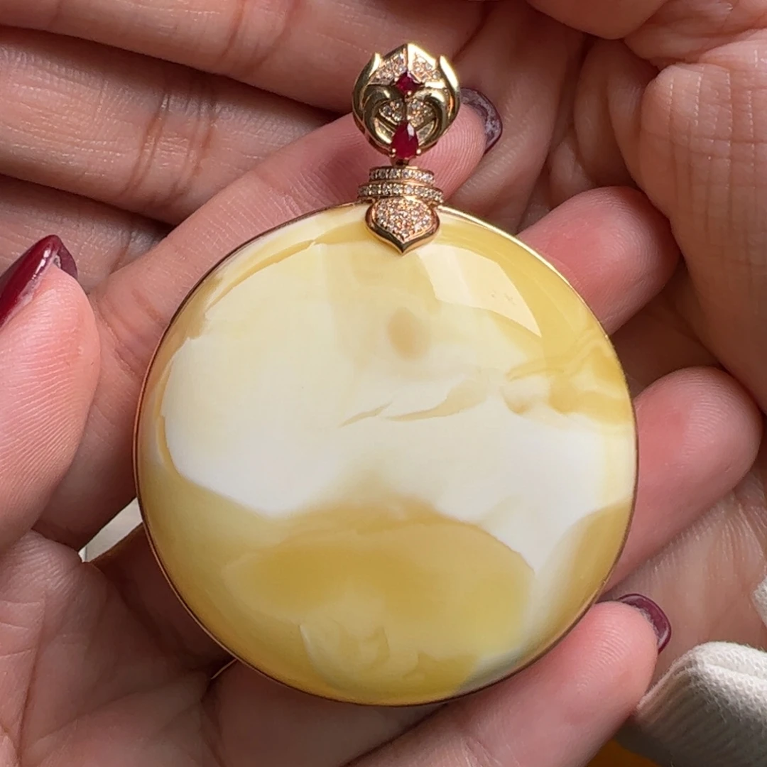 蜜蜡毛衣链18K金镶嵌无优化