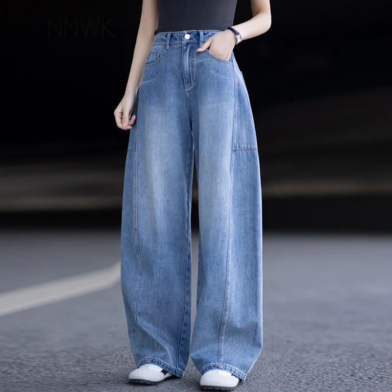 蓝色高腰牛仔裤女新款2025春秋爆款网红洋气炸街女装弯刀裤子长裤