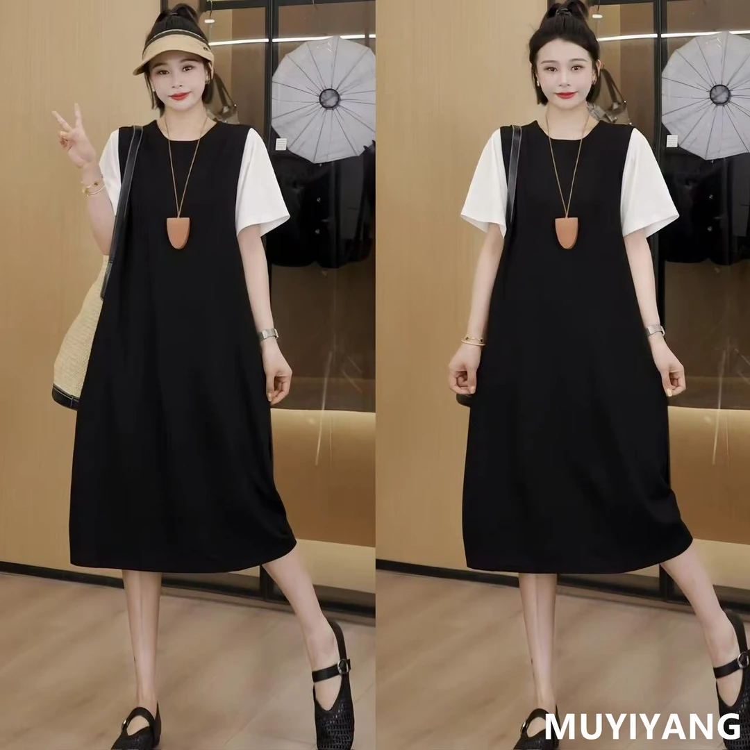 【松弛夏日】独特设计感撞色假两件高定连衣裙 裙长105 25-336#