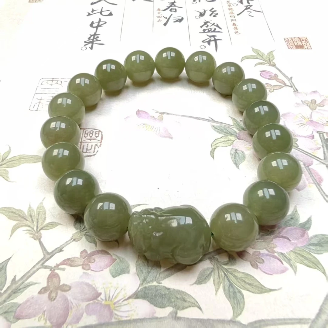 天然和田玉湖水绿貔貅卡10手串（多样性发一）HT000599001