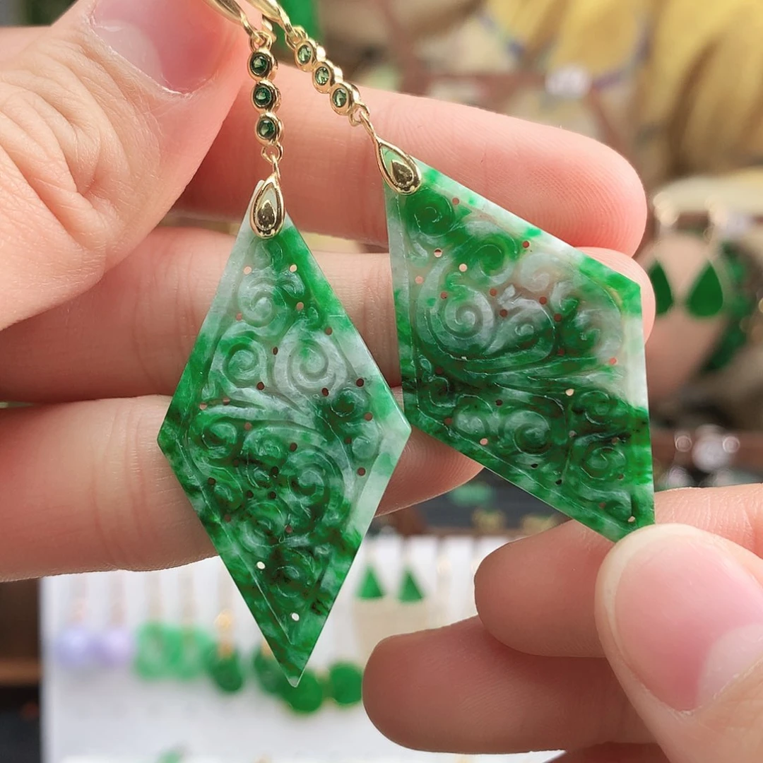 翡翠耳饰银S925镶嵌耳饰