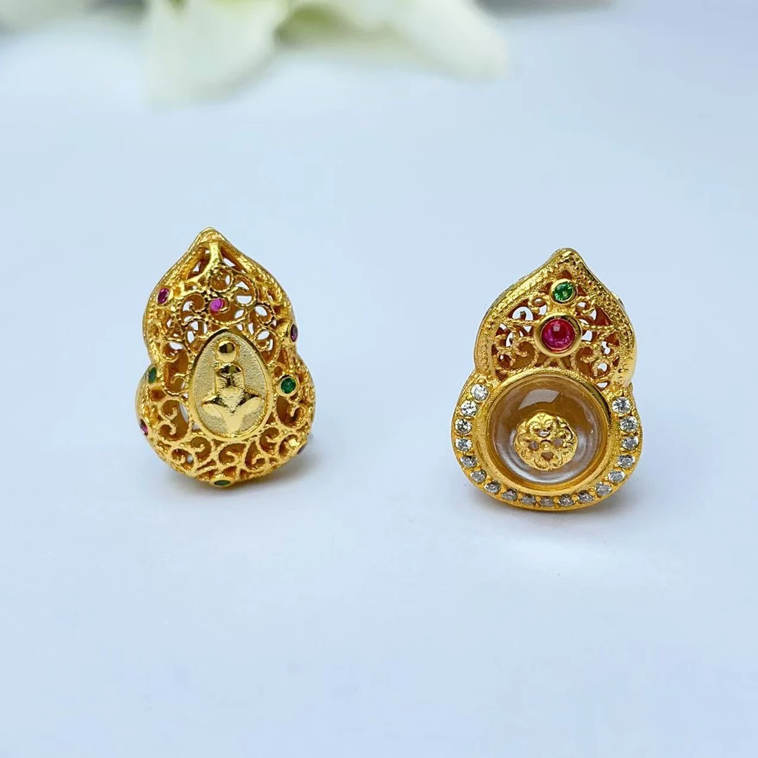 【萌宝饰品】B823天然翡翠水墨葫芦吊坠豪华镶嵌满钻DIY18.7*12.8mm