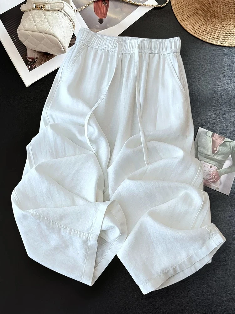 2025新款白色亚麻阔腿裤女夏小个子薄款宽松显瘦直筒裤