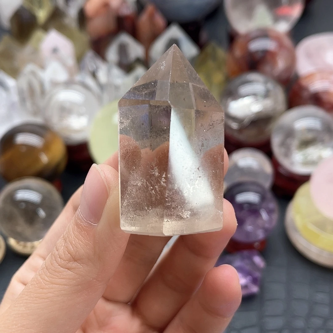 水晶珠宝半成品未镶嵌92茶晶柱无裂