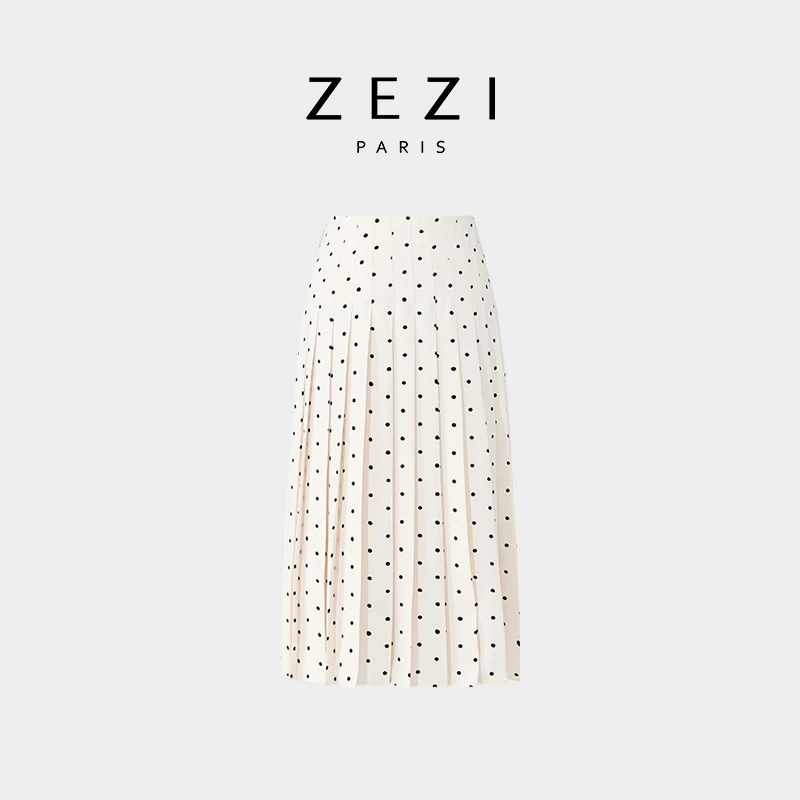ZEZI【星线好物】【点点套】杏仁波点半身裙遮肉半裙飘逸百褶Z11C081Q