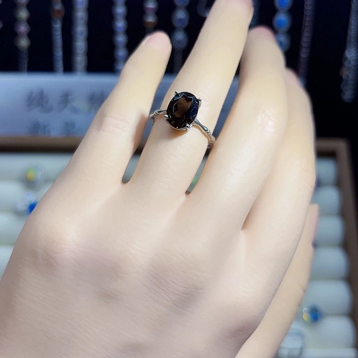 烟晶戒指银S925镶嵌