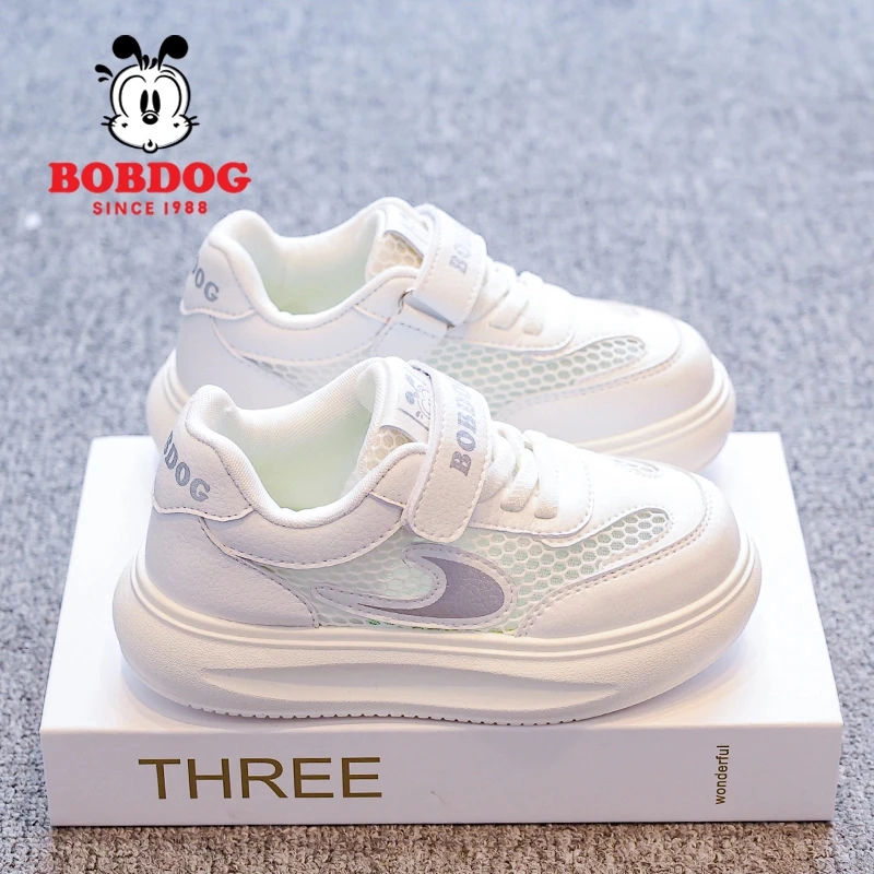 Bobdog/巴布豆潮款百搭小白鞋儿童板鞋2025夏季男中大童休闲运动