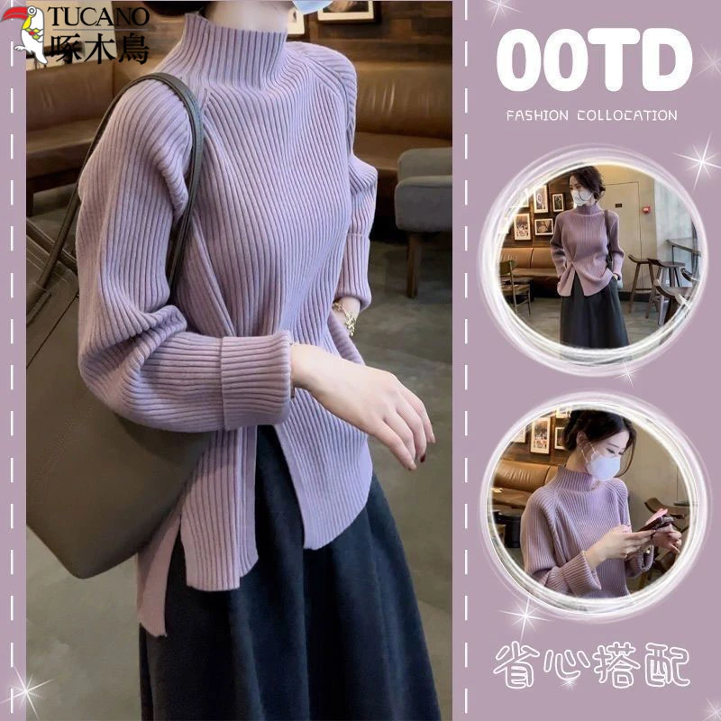 TUCANO/啄木鳥韩版宽松毛针织衫秋冬季半高领打底衫套头款毛衣女