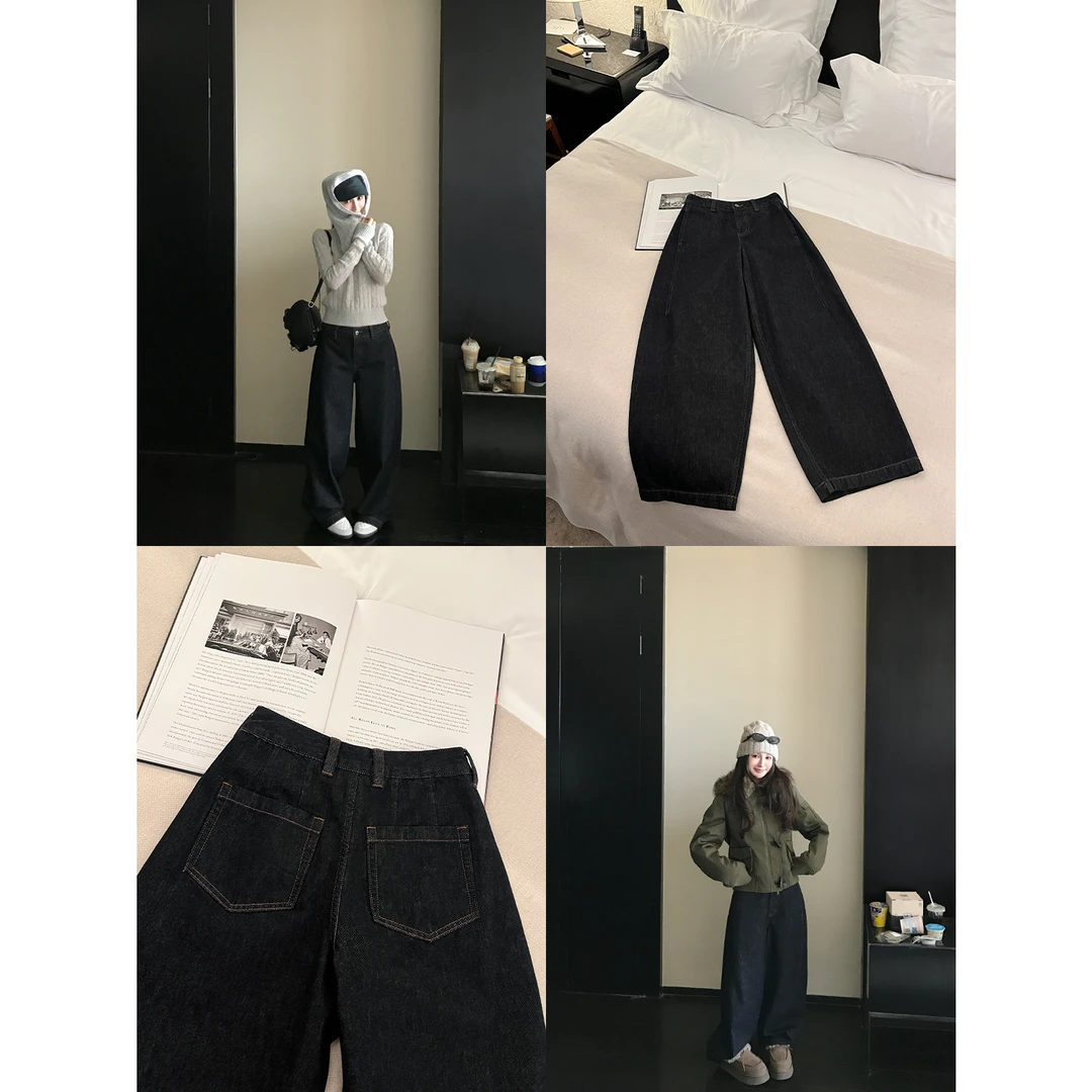 Skk Store '建模腿pants'进口环保酵洗不褪色原牛 复古香蕉牛仔裤